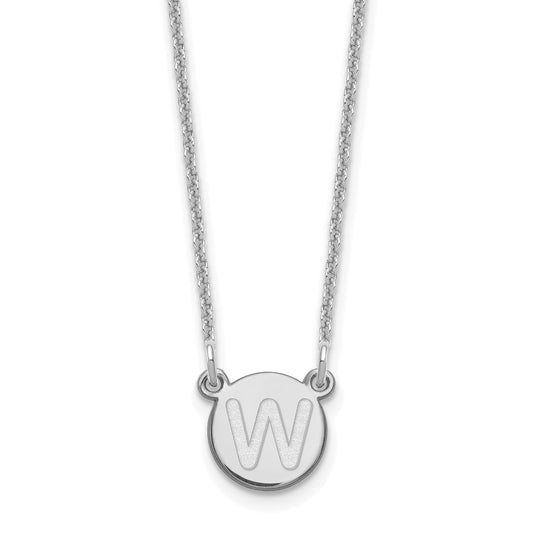 14K White Gold 14Kw Tiny Circle Block Letter W Initial Necklace