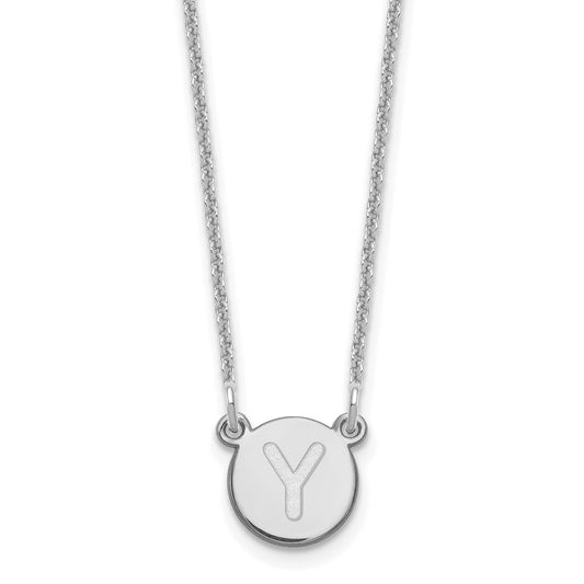 14K White Gold 14Kw Tiny Circle Block Letter Y Initial Necklace