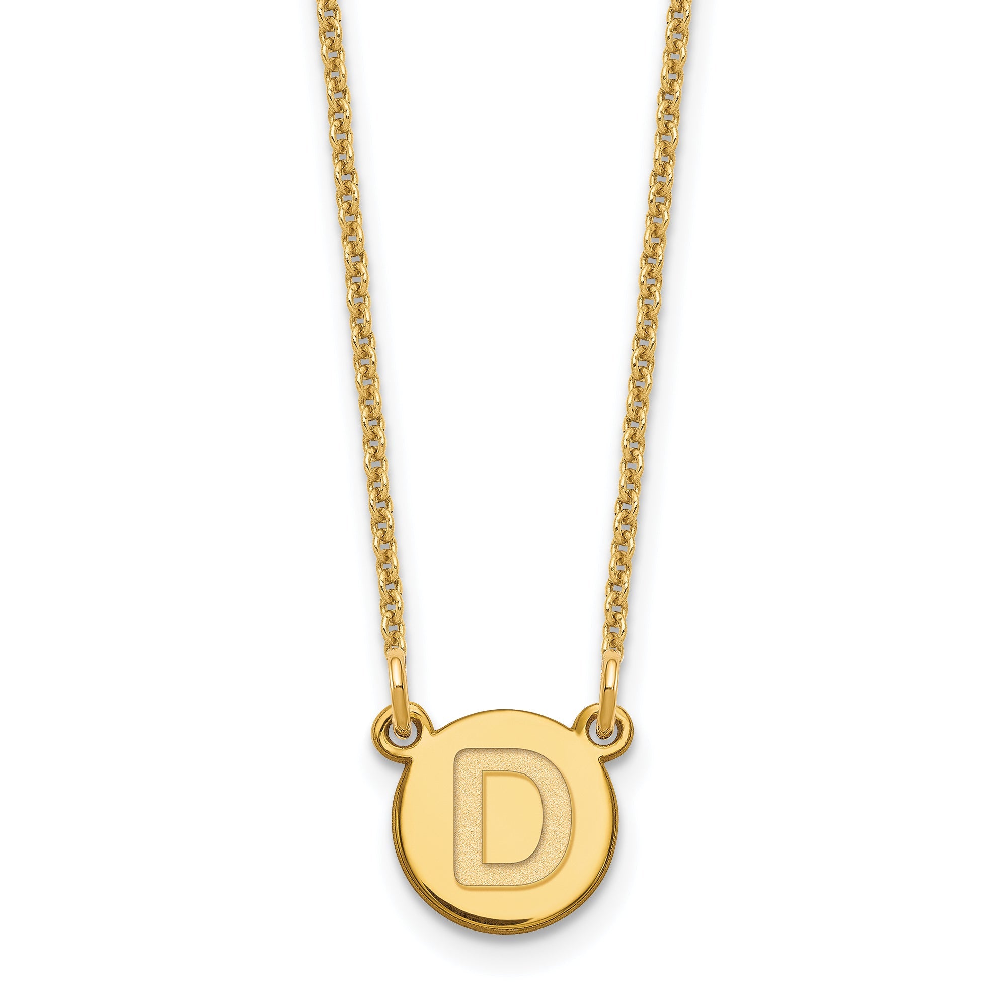 14K Yellow Gold Tiny Circle Block Letter D Initial Necklace