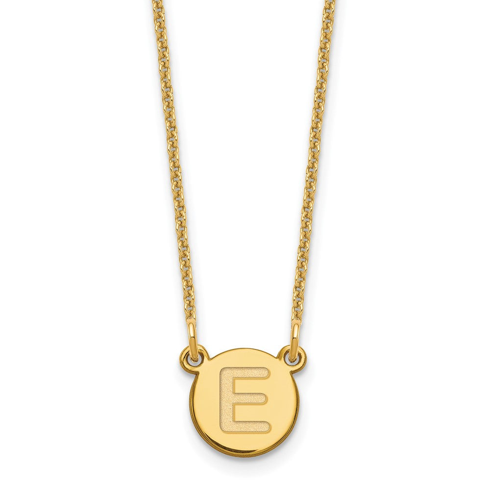 14K Yellow Gold 14Ky Tiny Circle Block Letter E Initial Necklace