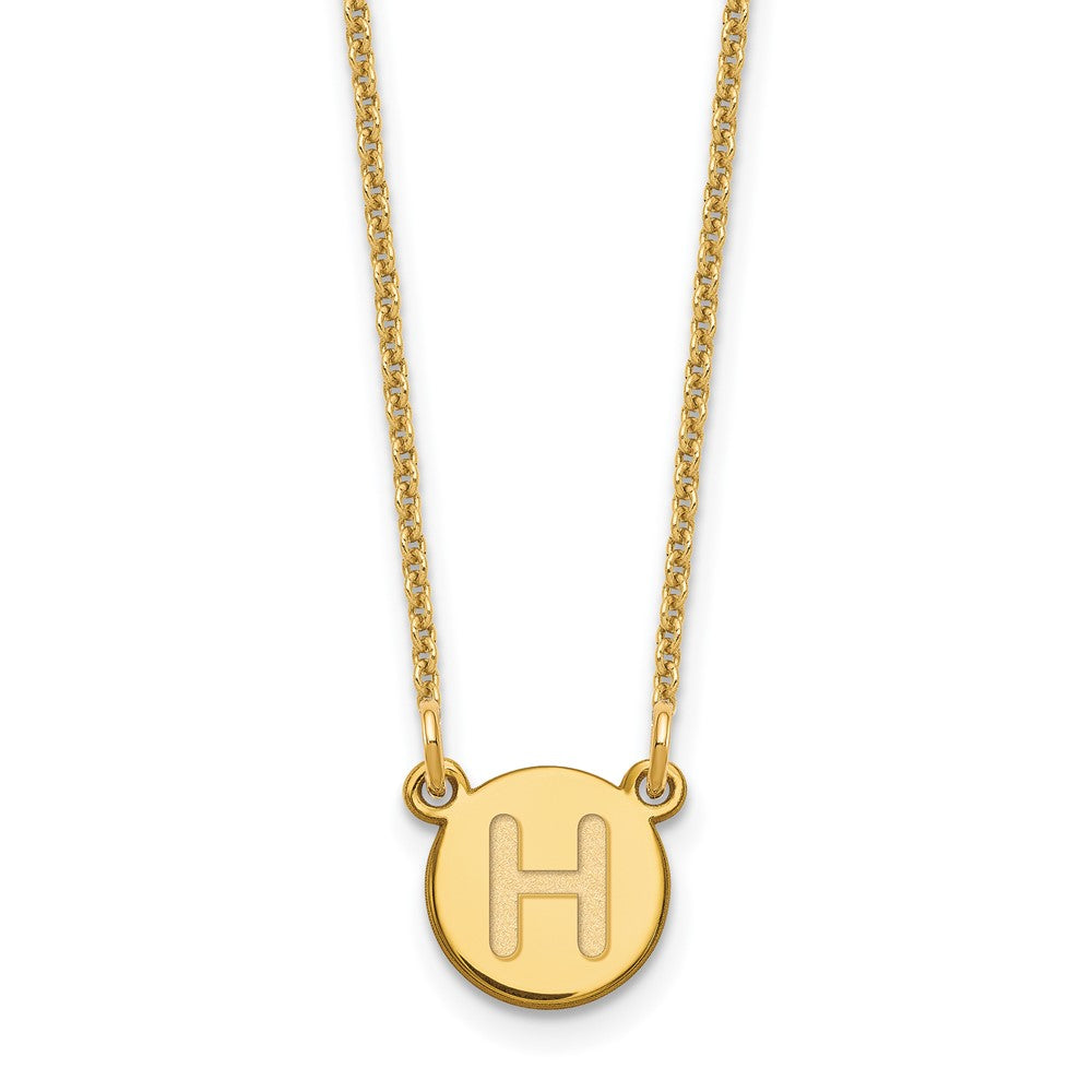 14K Yellow Gold 14Ky Tiny Circle Block Letter H Initial Necklace