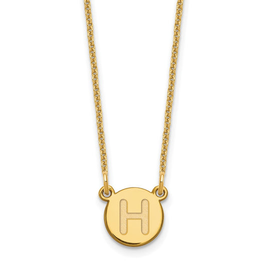 14K Yellow Gold 14Ky Tiny Circle Block Letter H Initial Necklace