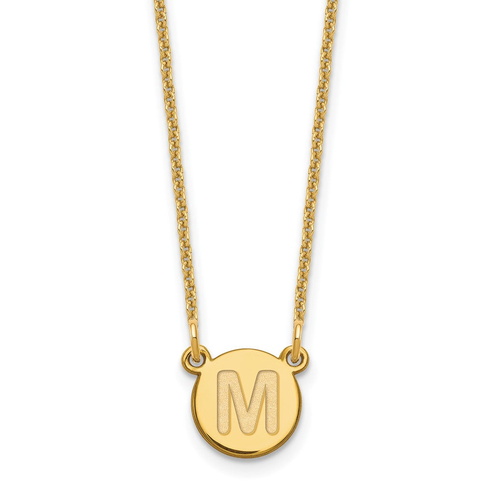 14K Yellow Gold 14Ky Tiny Circle Block Letter M Initial Necklace
