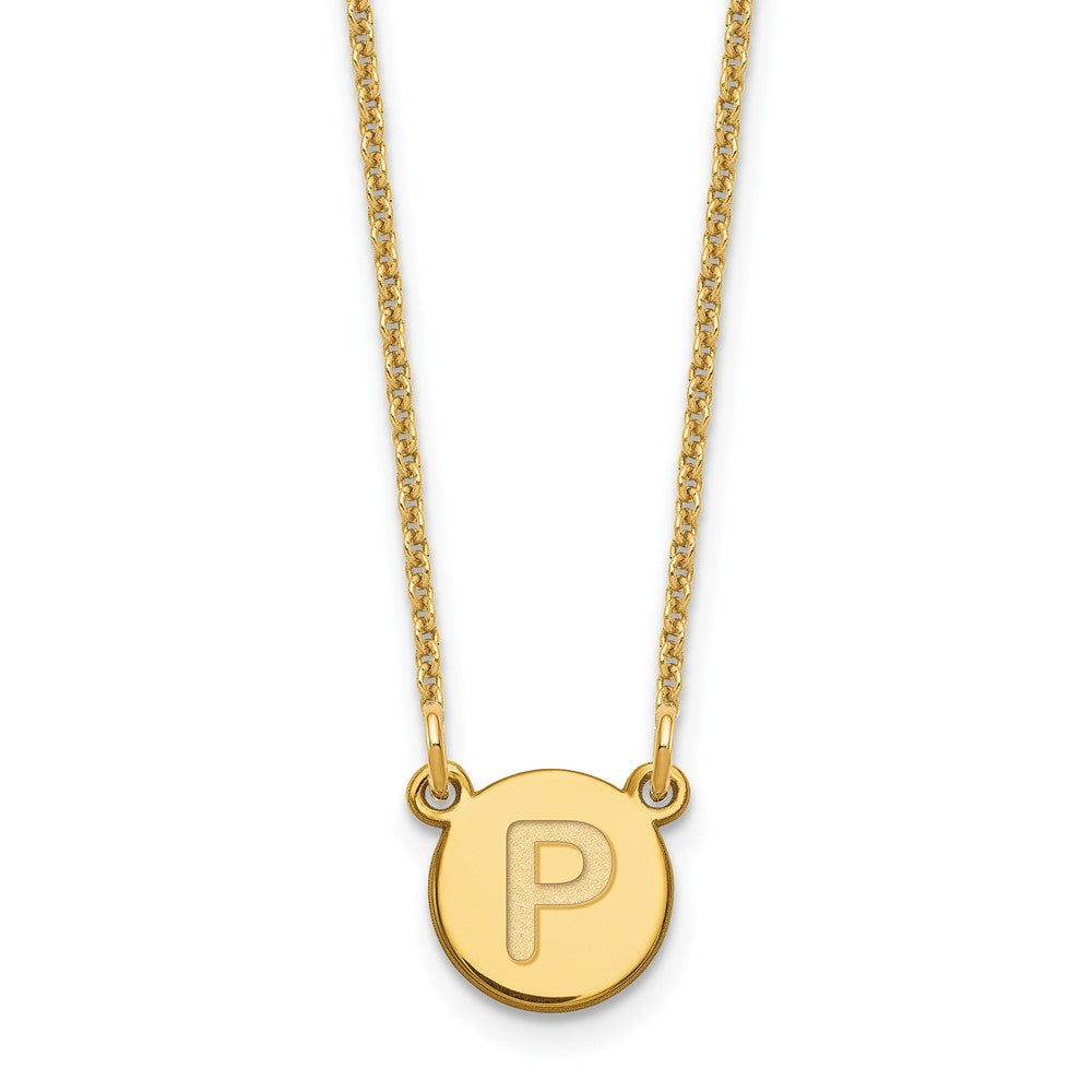 14K Yellow Gold 14Ky Tiny Circle Block Letter P Initial Necklace