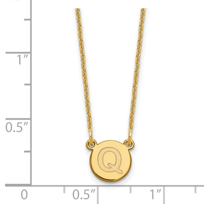 14K Yellow Gold 14Ky Tiny Circle Block Letter Q Initial Necklace