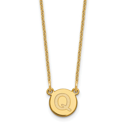 14K Yellow Gold 14Ky Tiny Circle Block Letter Q Initial Necklace