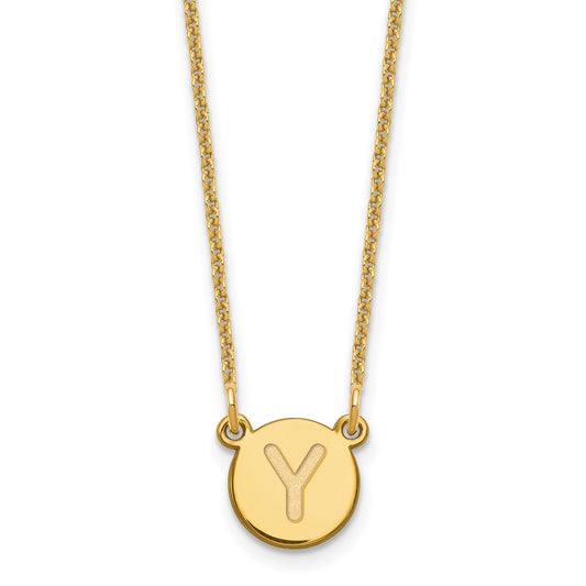 14K Yellow Gold 14Ky Tiny Circle Block Letter Y Initial Necklace