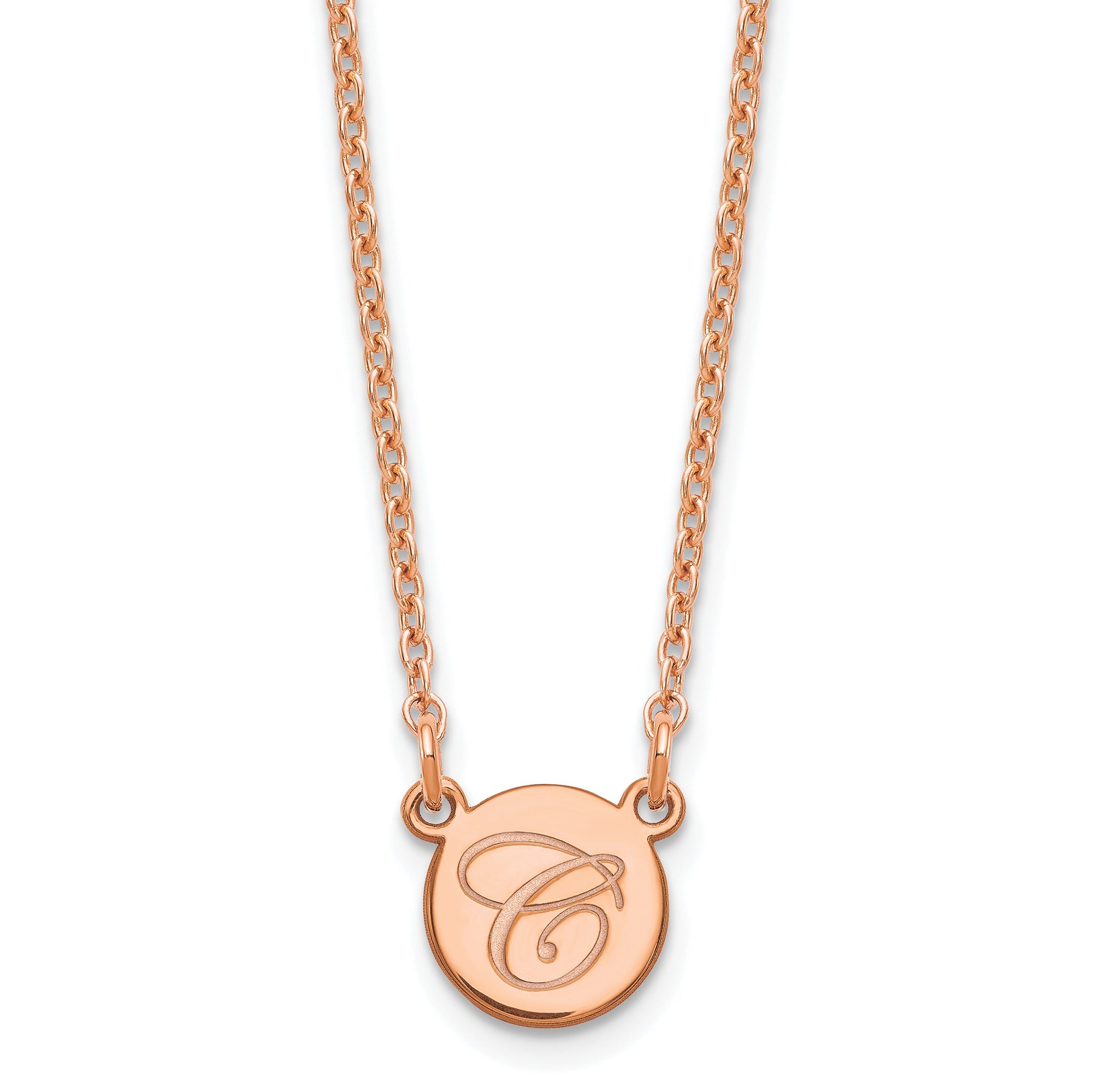 Rose Plated Sterling Silver/Rose Small Circle With Script Initial Necklace