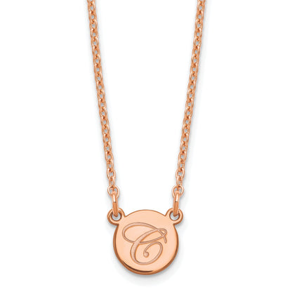 Rose Plated Sterling Silver/Rose Small Circle With Script Initial Necklace
