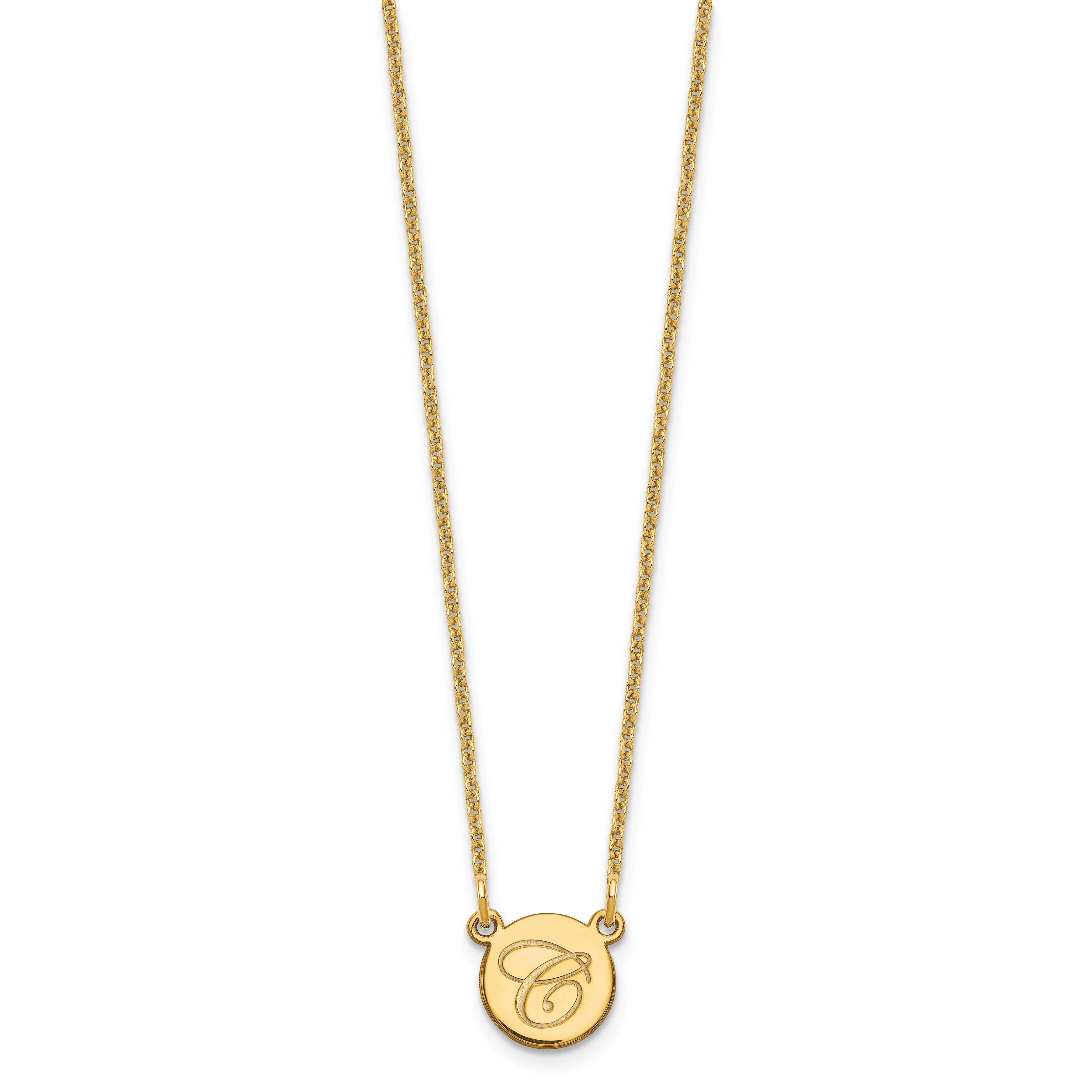 14K Yellow Gold Small Circle With Script Initial Necklace