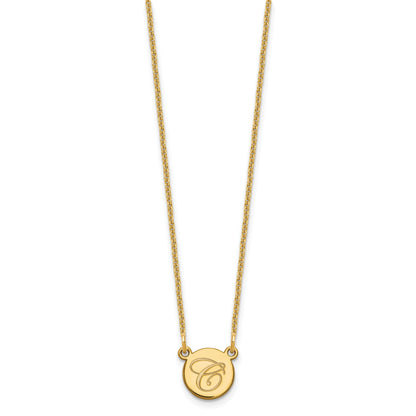 14K Yellow Gold Small Circle With Script Initial Necklace