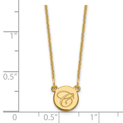 14K Yellow Gold Small Circle With Script Initial Necklace