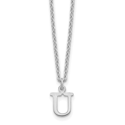 Sterling Silver Rhodium Plated Cutout Letter U Initial Necklace