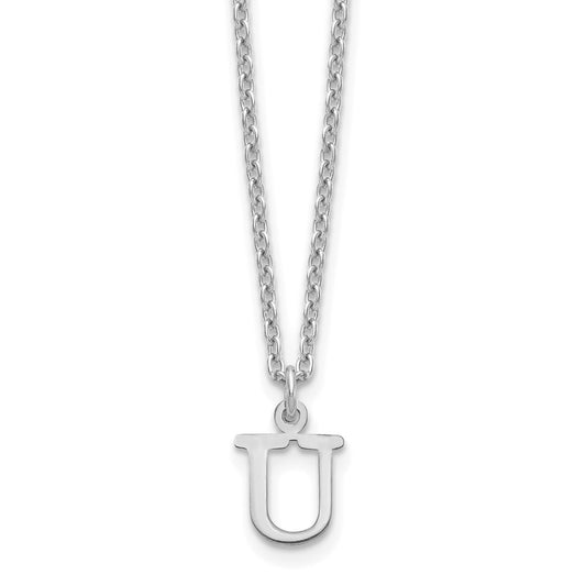 Sterling Silver Rhodium Plated Cutout Letter U Initial Necklace