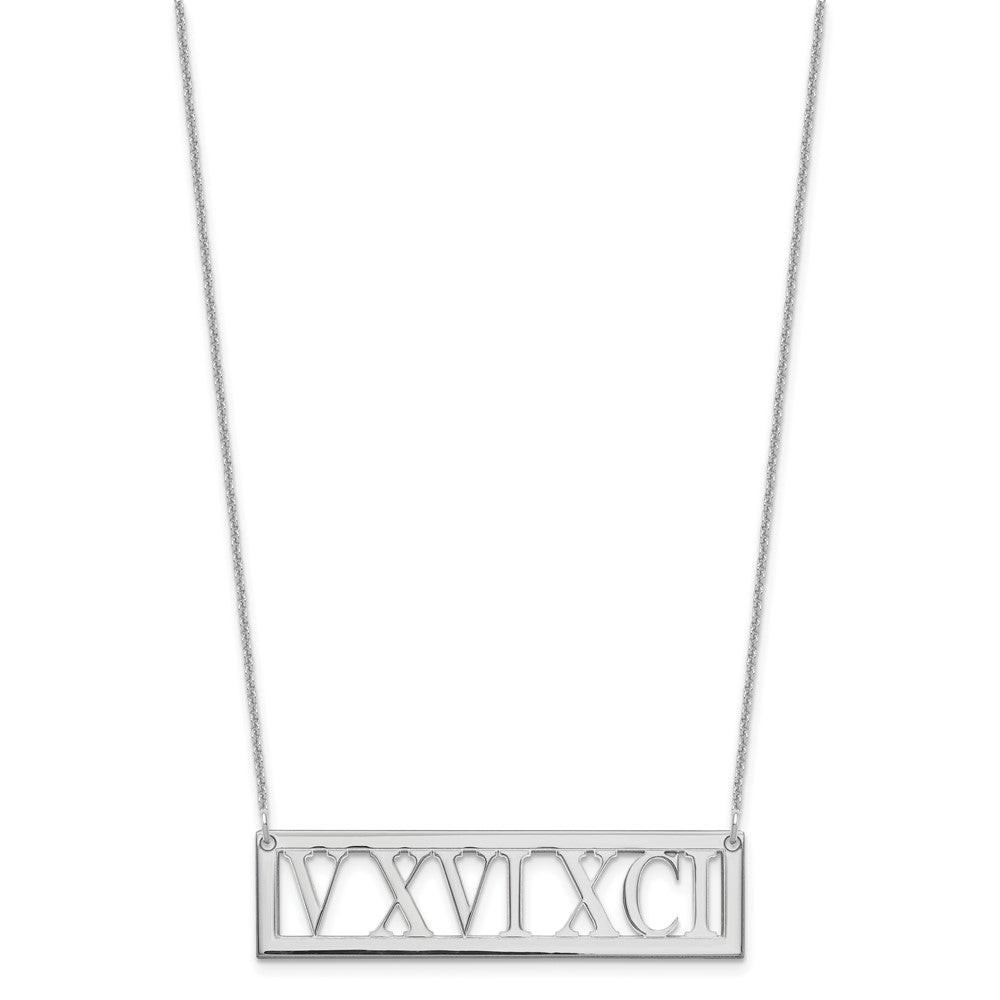 14K White Gold Roman Numeral Bar Necklace
