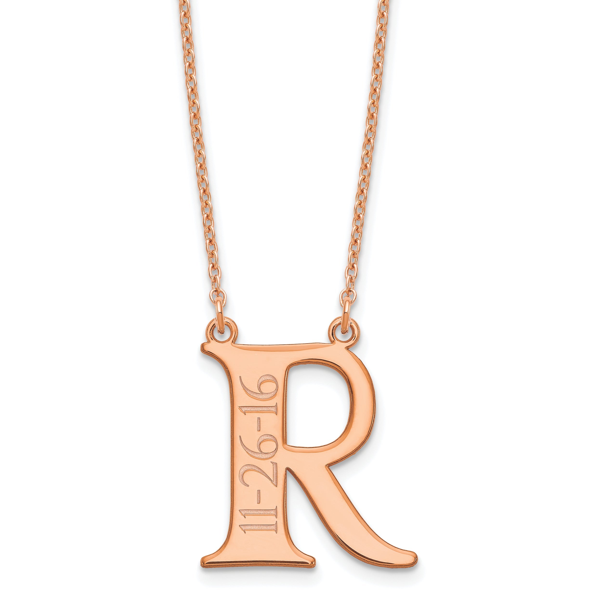 Rose Plated Sterling Silver/Rose Initial And Date Necklace