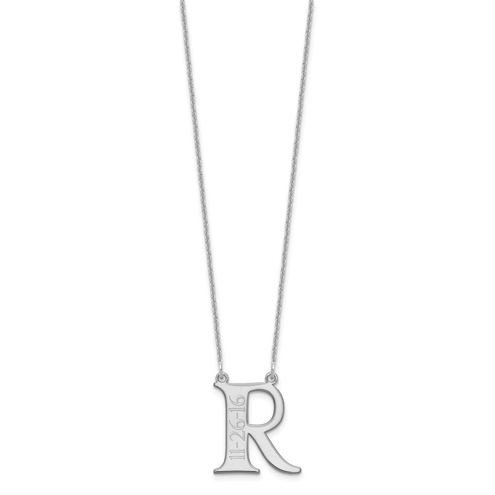 14K White Gold Initial And Date Necklace