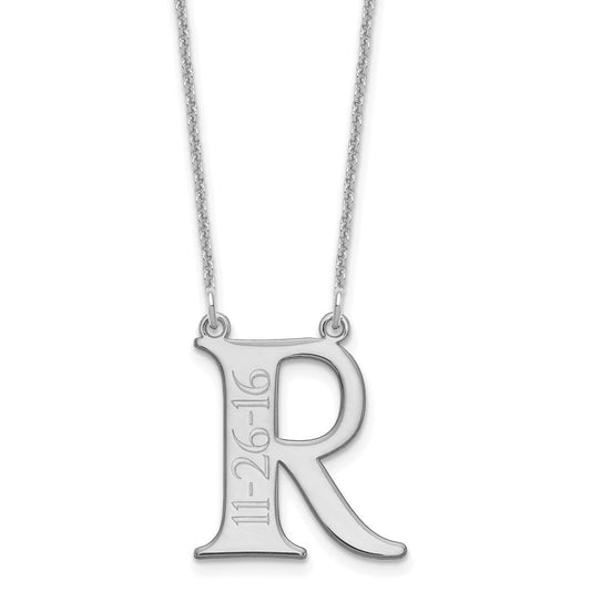 14K White Gold Initial And Date Necklace
