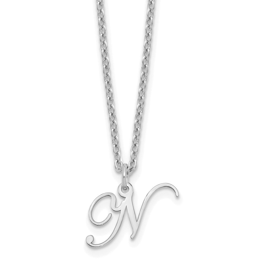 Sterling Silver Rhodium Plated Letter N Initial Necklace