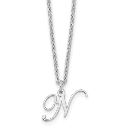 Sterling Silver Rhodium Plated Letter N Initial Necklace