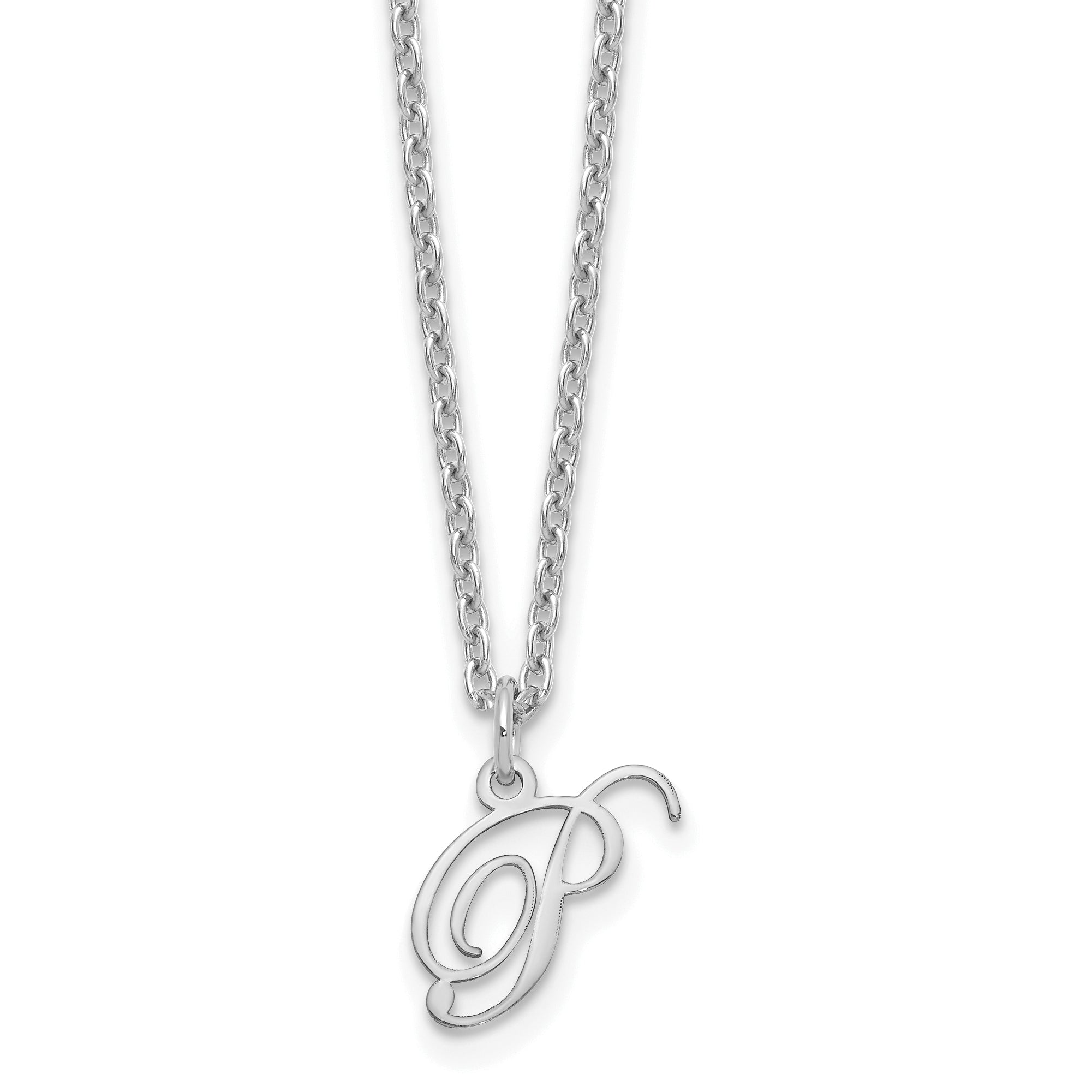 Sterling Silver Rhodium Plated Letter P Initial Necklace