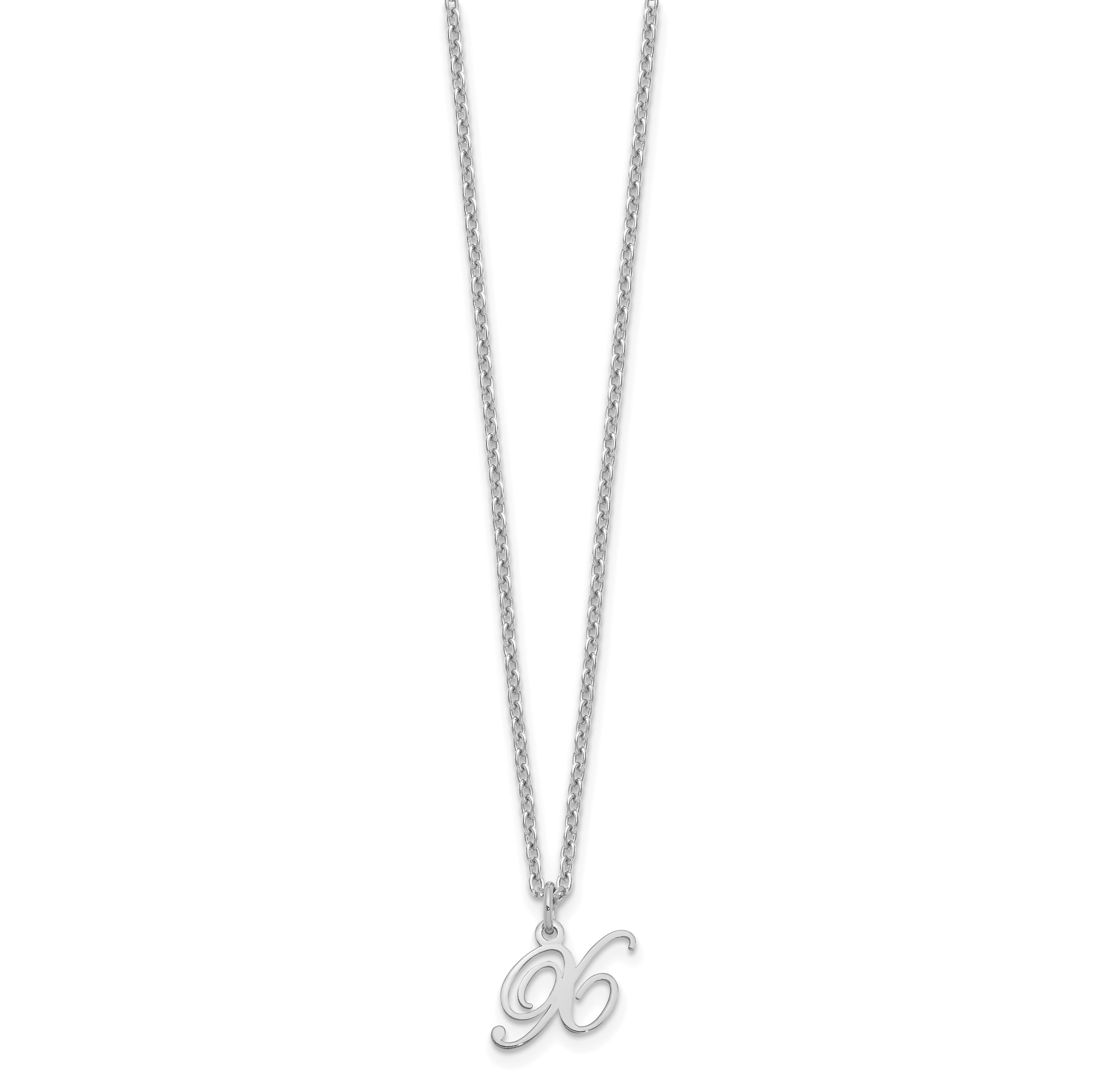 Sterling Silver Rhodium Plated Letter X Initial Necklace
