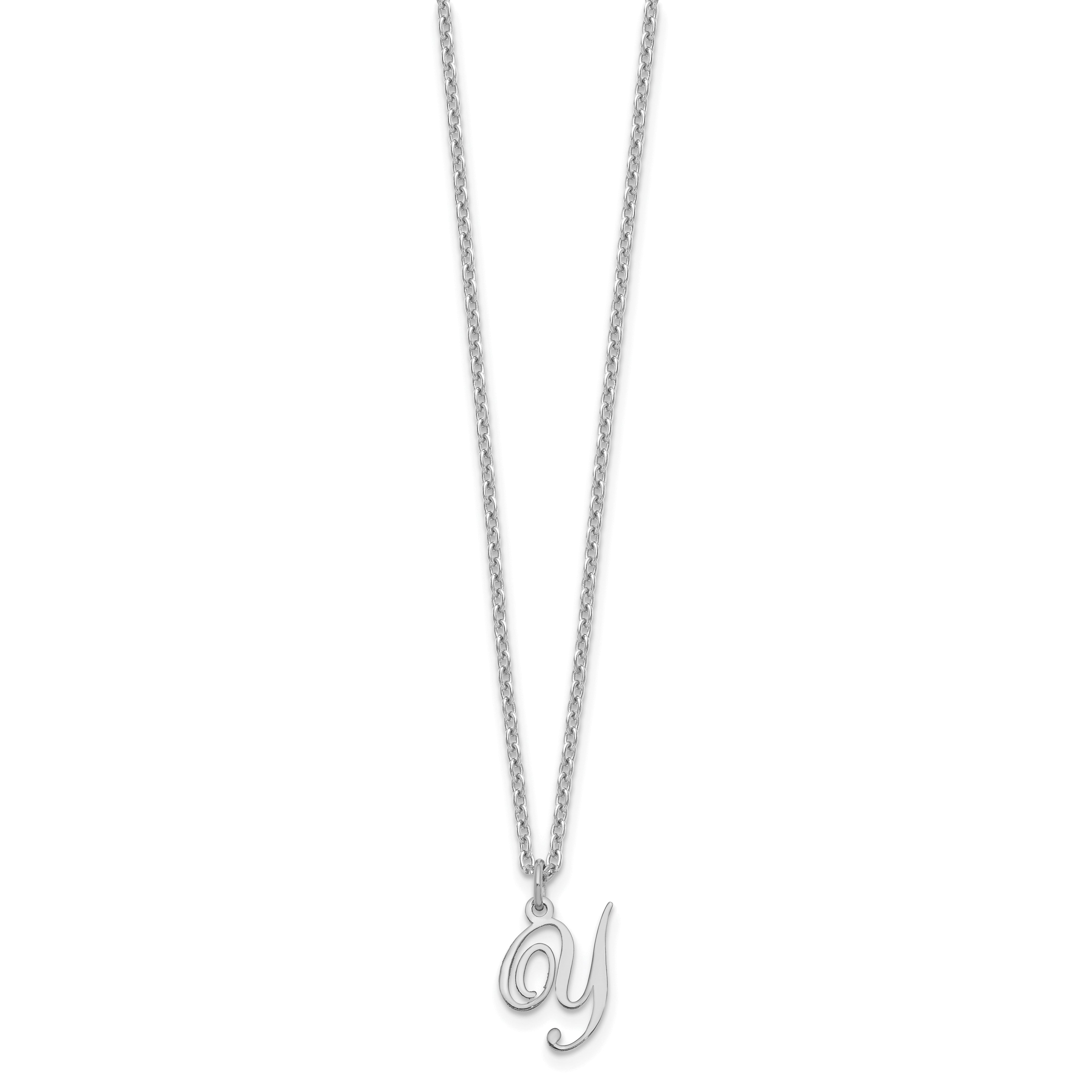 Sterling Silver Rhodium Plated Letter Y Initial Necklace