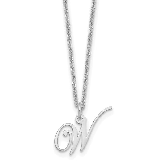 Sterling Silver Rhodium Plated Letter W Initial Necklace