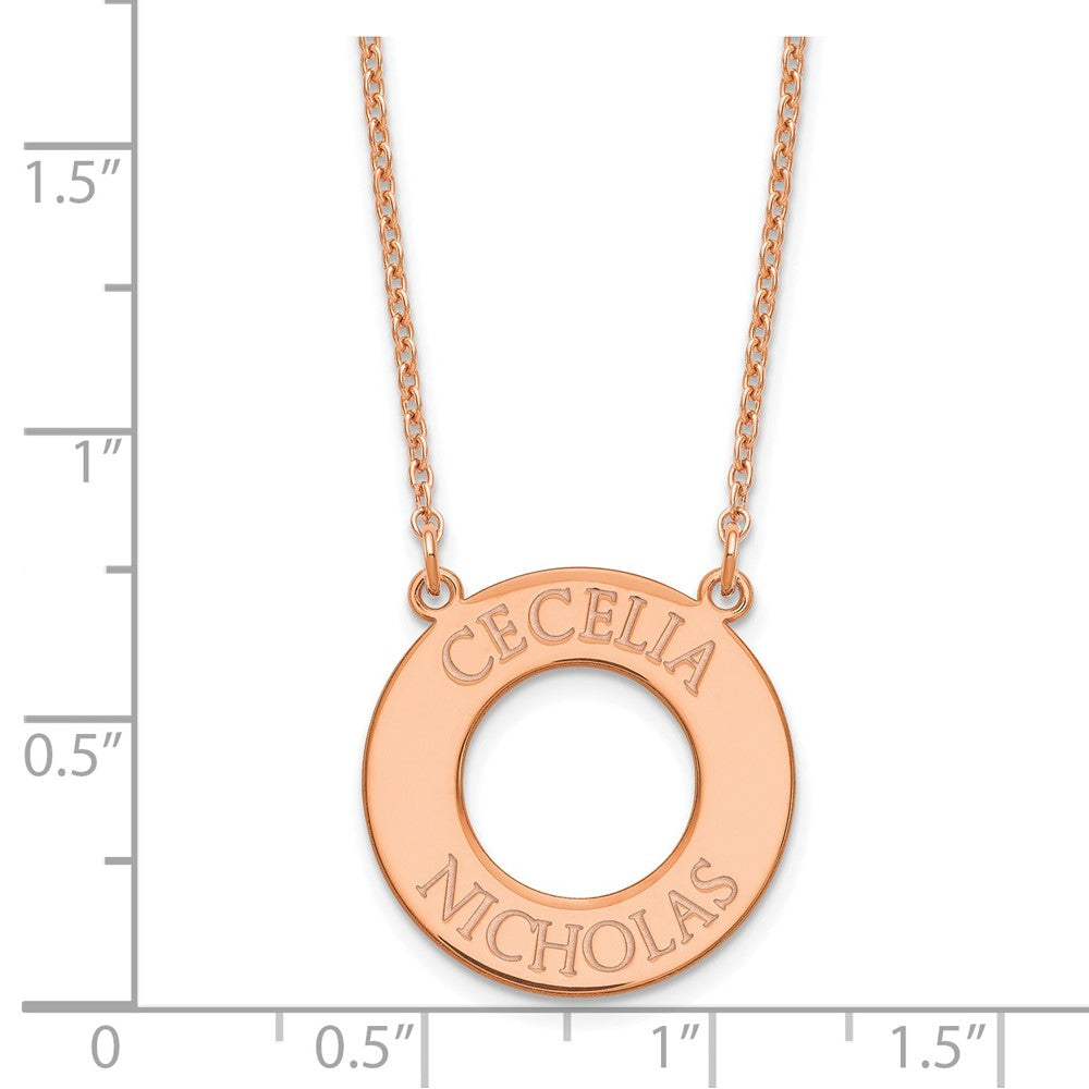 Rose Plated Sterling Silver/Rose Circle With 2 Name Necklace