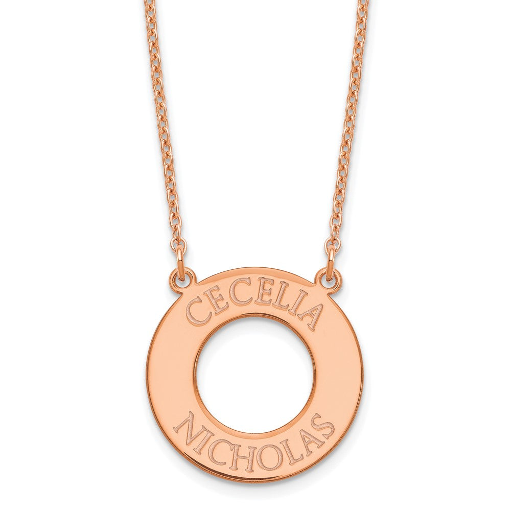 Rose Plated Sterling Silver/Rose Circle With 2 Name Necklace