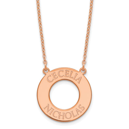 Rose Plated Sterling Silver/Rose Circle With 2 Name Necklace
