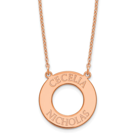 Rose Plated Sterling Silver/Rose Circle With 2 Name Necklace