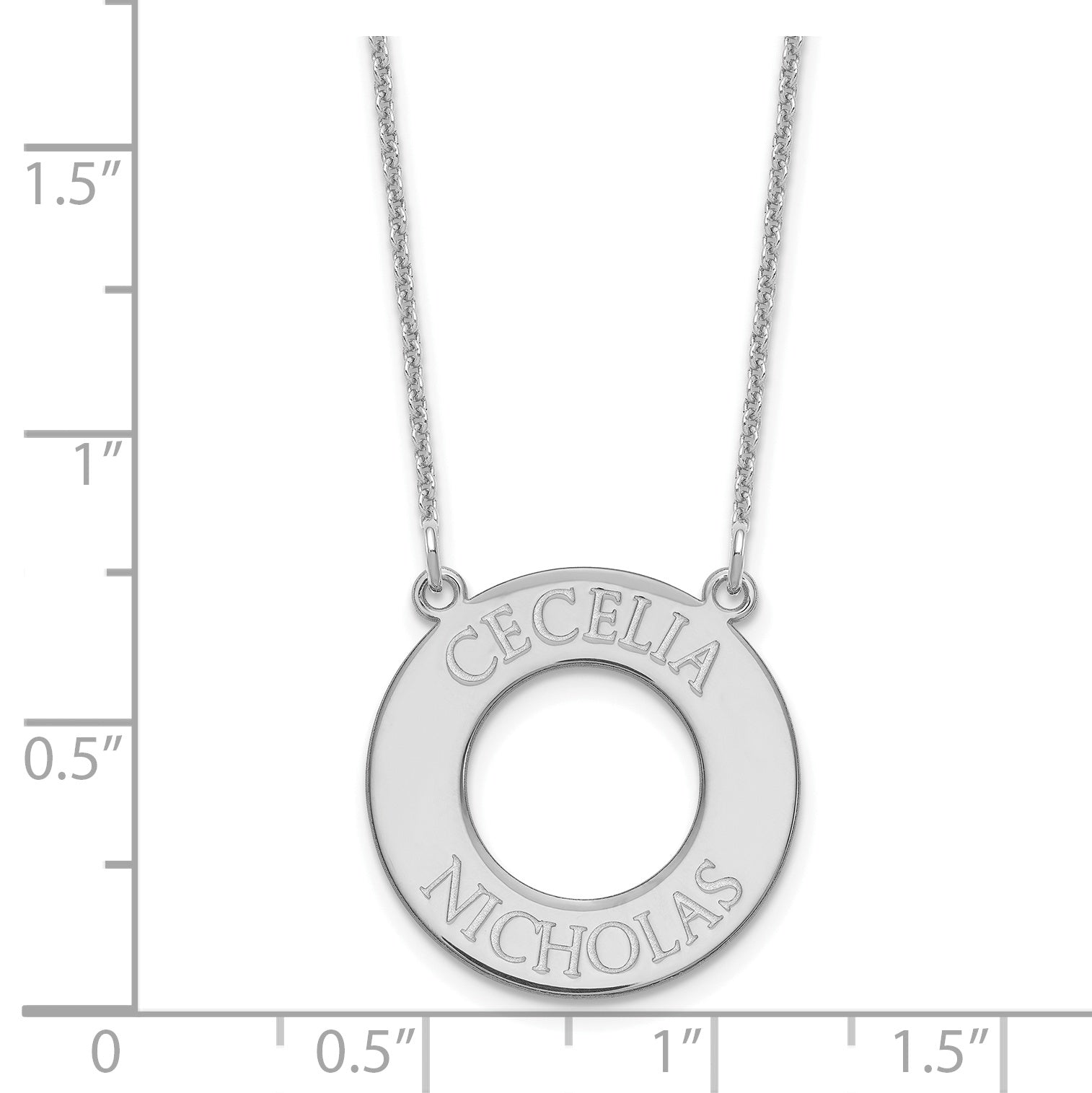14K White Gold Circle With 2 Name Necklace