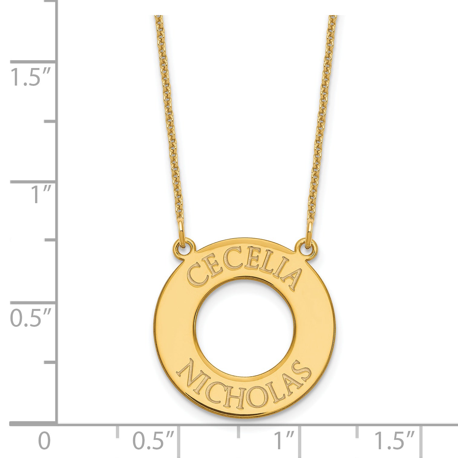 14K Yellow Gold Circle With 2 Name Necklace