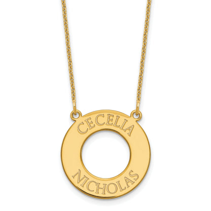 14K Yellow Gold Circle With 2 Name Necklace