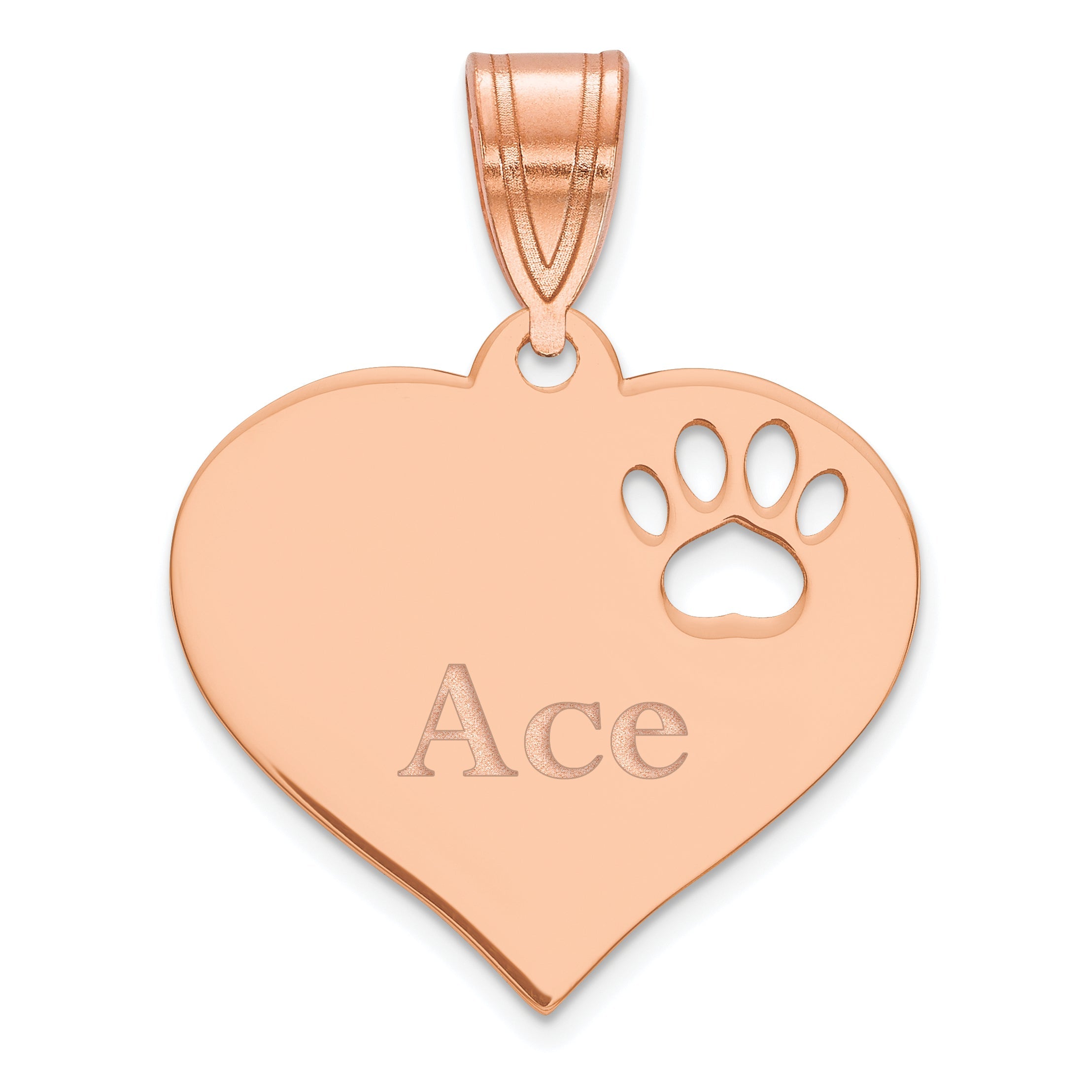 Rose Plated Heart With Name And Paw Print Cut Out Pendant