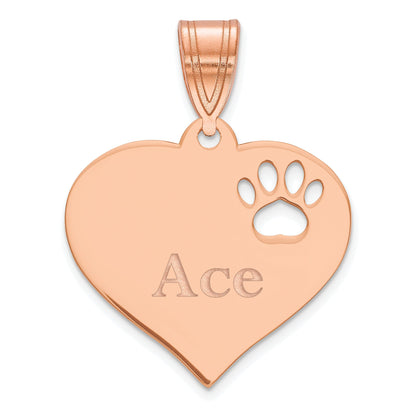 Rose Plated Heart With Name And Paw Print Cut Out Pendant