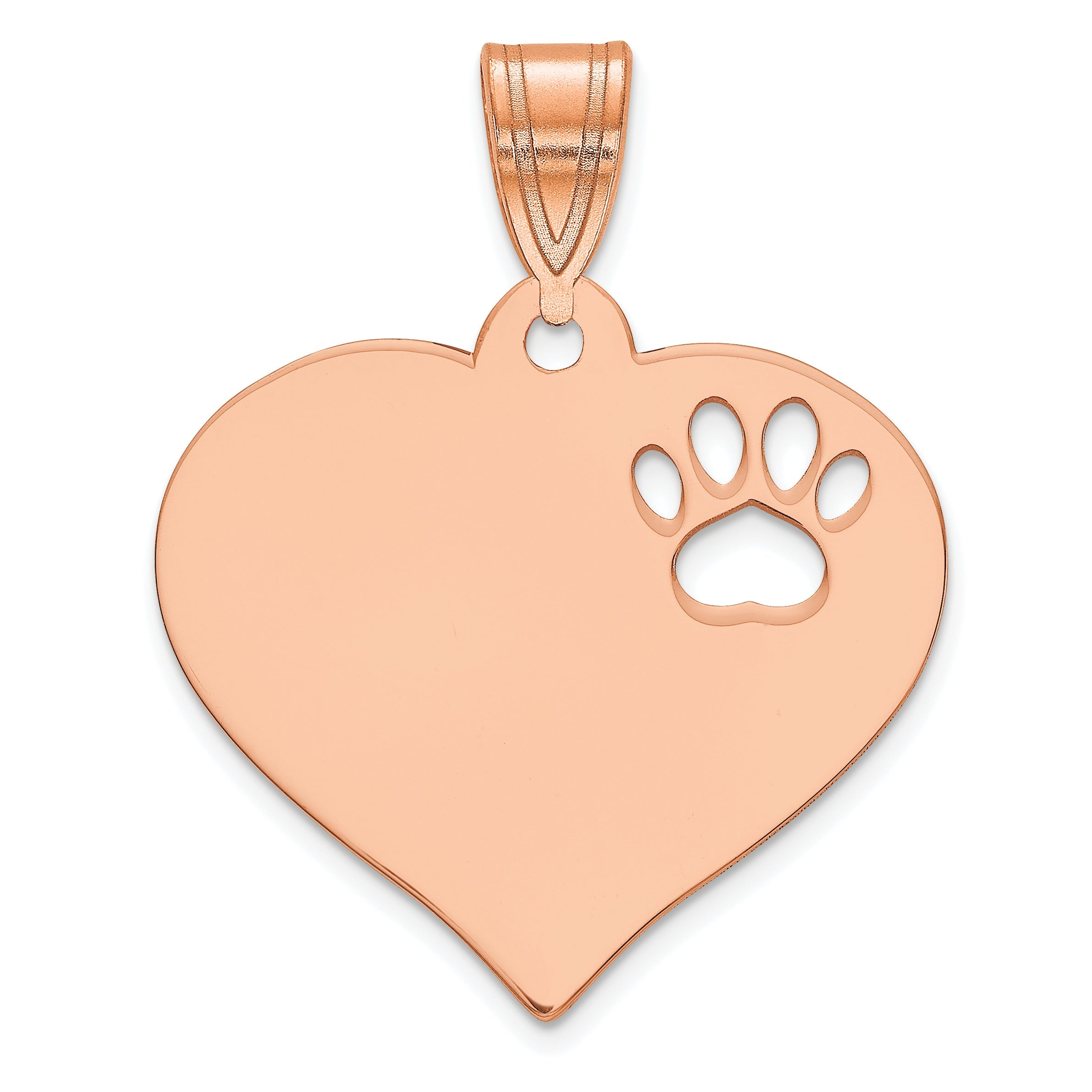 Rose Plated Blank Heart With Cut Out Paw Print Pendant
