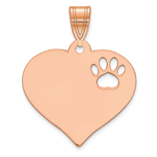 Rose Plated Blank Heart With Cut Out Paw Print Pendant