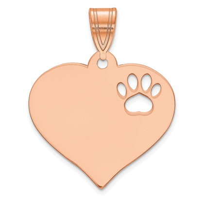 14K Rose Gold Blank Heart With Cut Out Paw Print Pendant