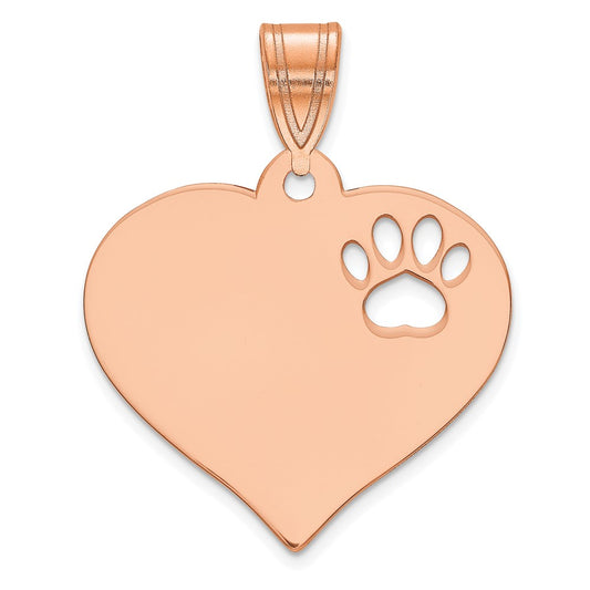14K Rose Gold Blank Heart With Cut Out Paw Print Pendant
