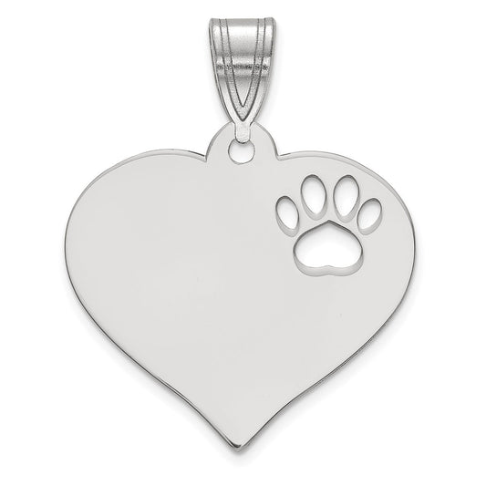 14K White Gold Blank Heart With Cut Out Paw Print Pendant