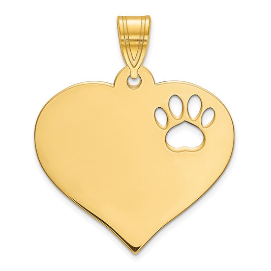 14K Yellow Gold Blank Heart With Cut Out Paw Print Pendant