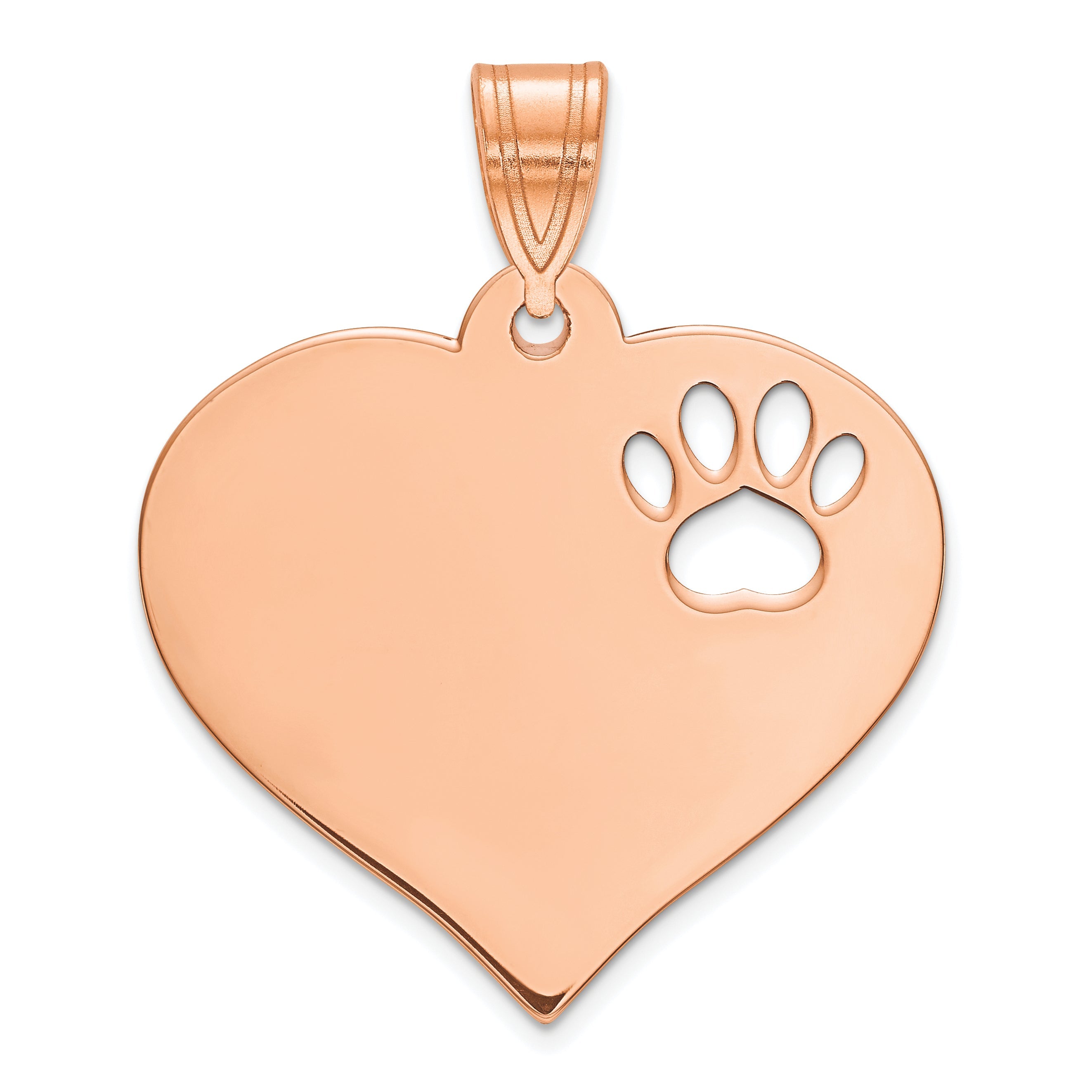 14K Rose Gold Blank Heart With Cut Out Paw Print Pendant