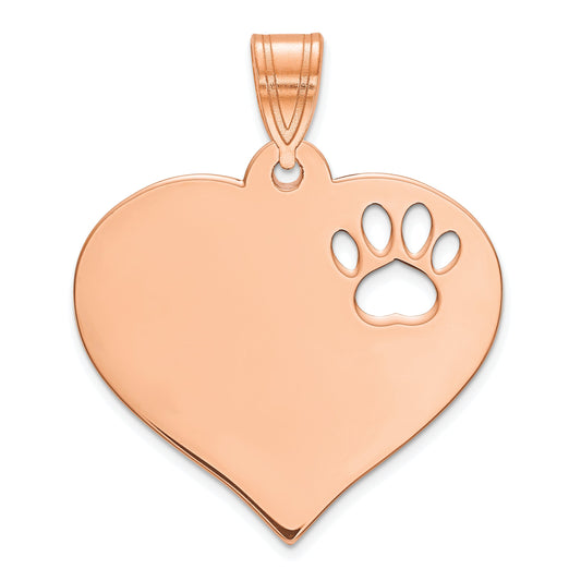 14K Rose Gold Blank Heart With Cut Out Paw Print Pendant