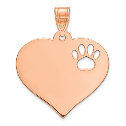 Rose Plated Blank Heart With Cut Out Paw Print Pendant
