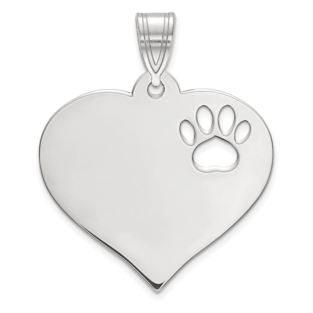 14K White Gold Blank Heart With Cut Out Paw Print Pendant