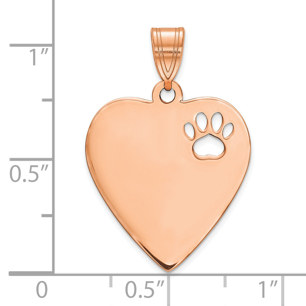 Rose Plated Sterling Silver/Gold Heart With Cut Out Paw Print Pendant