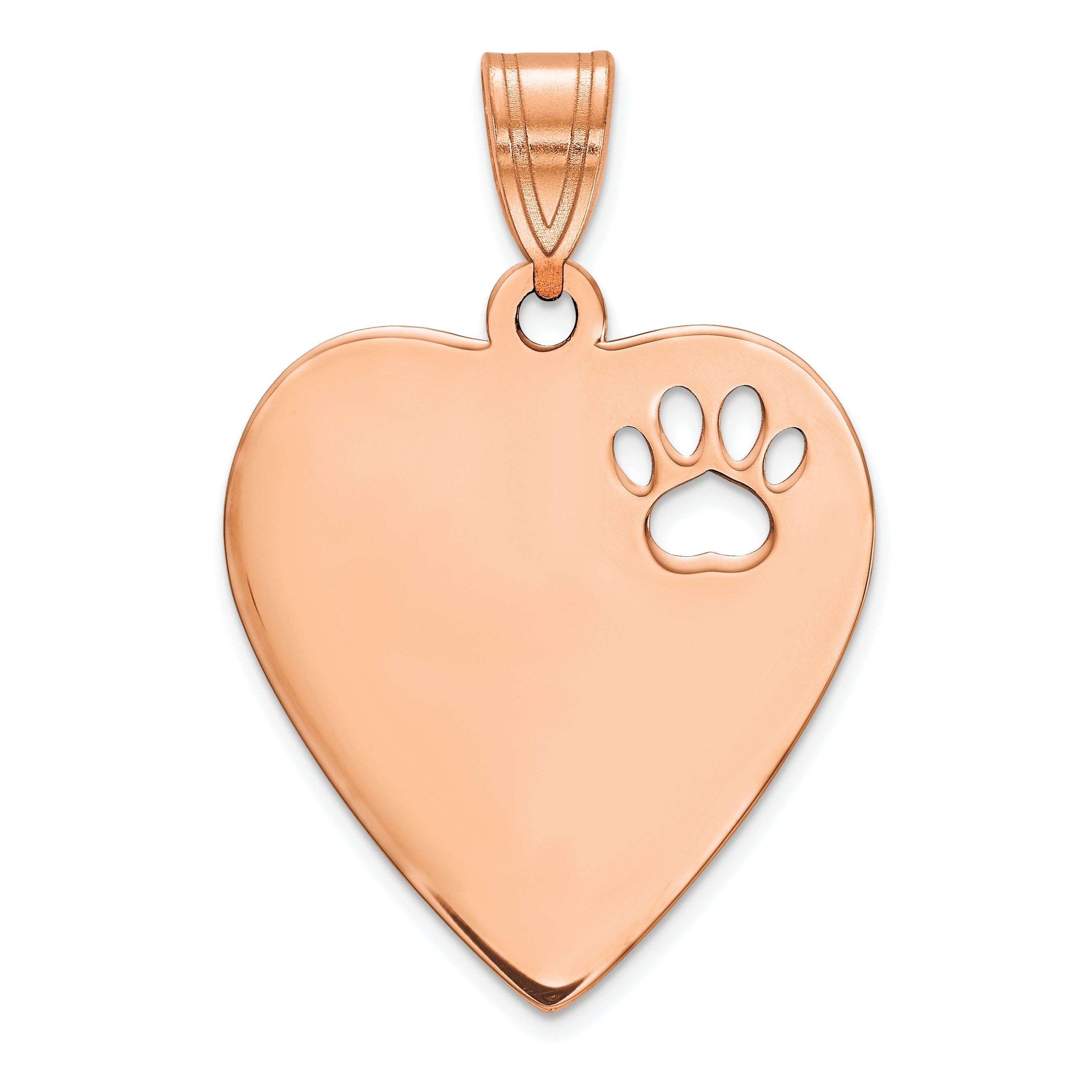 Rose Plated Sterling Silver/Gold Heart With Cut Out Paw Print Pendant