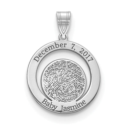 14K White Gold Date And Fingerprint Pendant